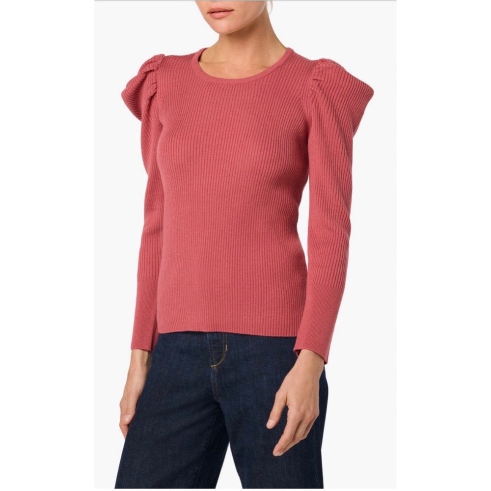 Joe's Jeans Womens Ribbed Puff Shoulder Long Sleeve Sweater Rose Mauve S